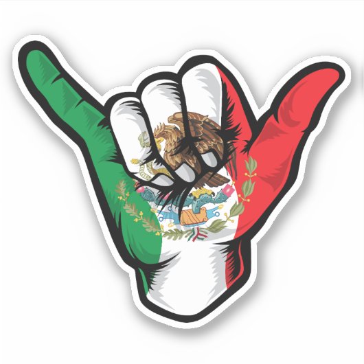 Shaka Hand Mexico Vlag Goede Vibes Sticker (Voorkant)
