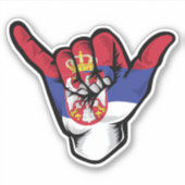 Shaka Hand Servië Vlag Goede Vibes Sticker (Voorkant)