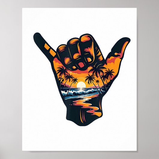 Shaka Hand Sign Aloha Surfen Surf Zomervakantie Poster (Voorkant)