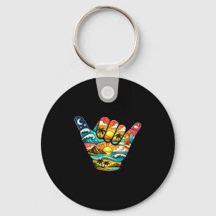 Shaka hand strand zonsondergang tropische surf vib sleutelhanger