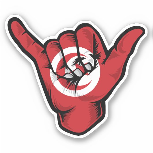 Shaka Hand Tunesische vlag goede vibes Sticker (Voorkant)