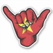 Shaka Hand Vietnam Vlag Goede Vibes Sticker (Voorkant)