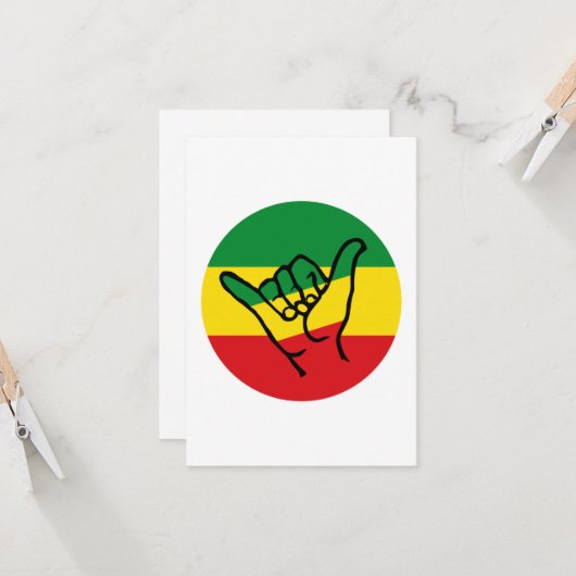Shaka Hand With Reggae Colors Kaart (Voorkant / Achterkant in situ)