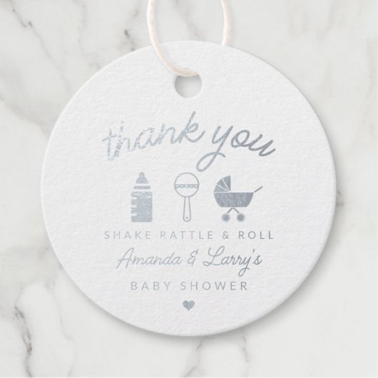 Shake Rattle and Roll Baby Shower Bedankjes Labels (Voorkant)