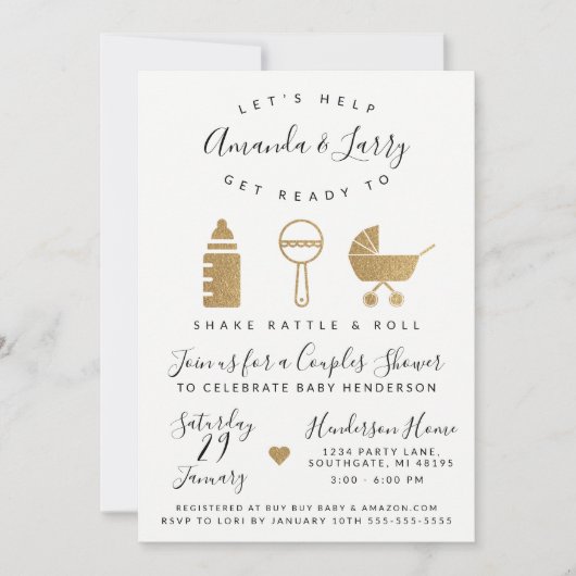 Shake Rattle and Roll Baby shower Invitation Kaart (Voorkant)