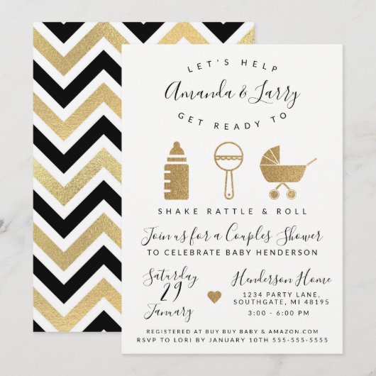 Shake Rattle and Roll Baby Shower Uitnodiging (Voorkant / Achterkant)