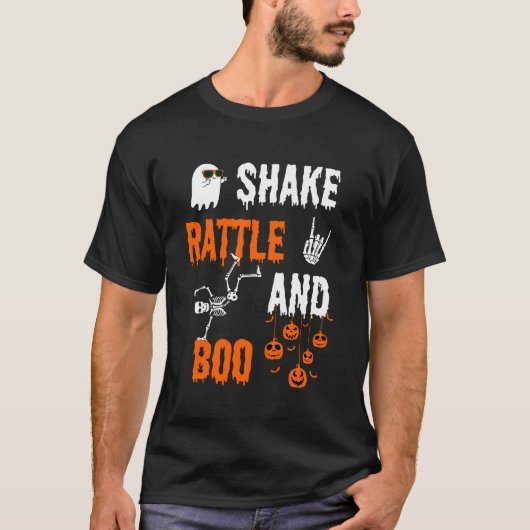 Shake Rattle Boo Dancing Skeleton Ghost Halloween T-shirt (Voorkant)