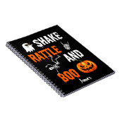 Shake, Rattle, Boo Fun Skelet Pompoen Halloween Notitieboek (Rechterzijde)