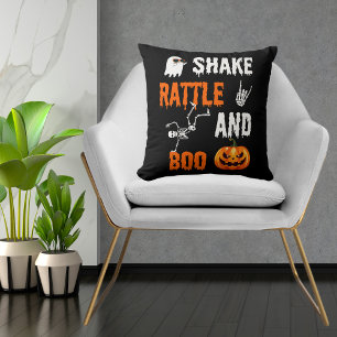 Shake, Rattle, Boo Fun Skeleton Pumpkin Halloween Kussen