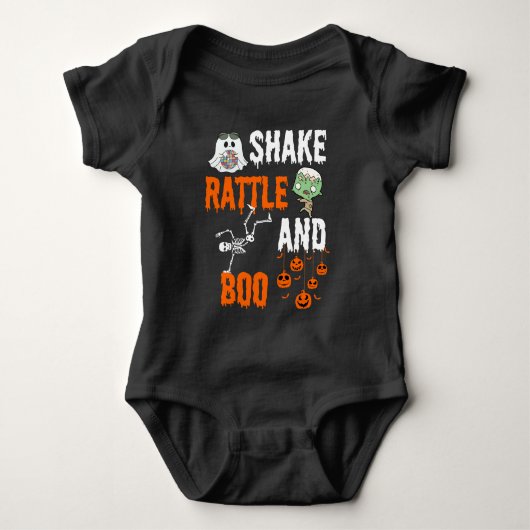 Shake, Rattle, Boo Skeleton Zombie Fun Halloween Romper (Voorkant)