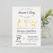 Shake Rattle en Roll Baby shower Folie Uitnodiging (Staand Voorkant)