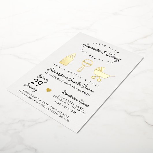 Shake Rattle en Roll Baby shower Folie Uitnodiging (Gedraaid)