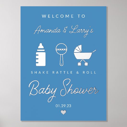 Shake Rattle en Roll Baby shower Welcome Sign Folie Afdrukken (Voorkant)