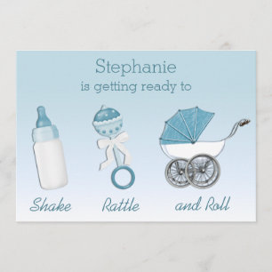 Shake Rattle en Roll Boy Baby shower Kaart