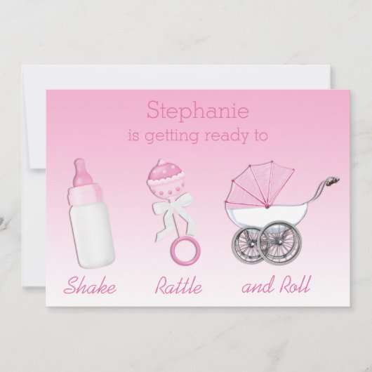 Shake Rattle en Roll Girl Baby shower Kaart (Voorkant)