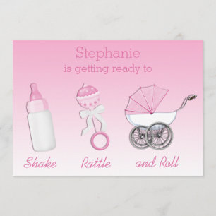 Shake Rattle en Roll Girl Baby shower Kaart