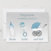 Shake Rattle en Roll Silver Blue Baby shower Kaart (Voorkant)