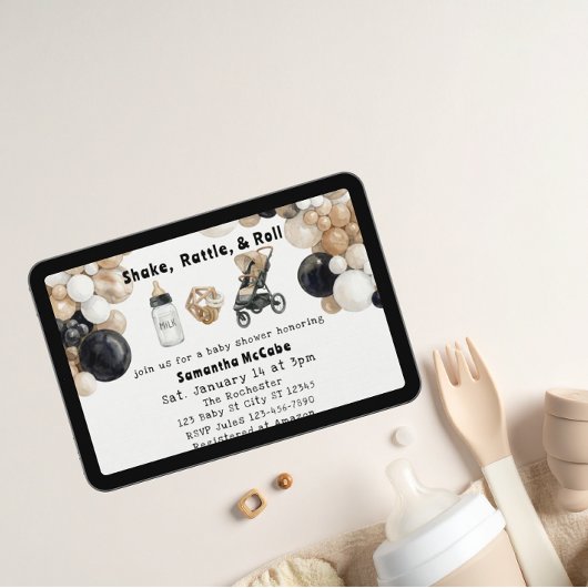 Shake, Rattle, Roll & Balloon Arch Baby Shower Kaart