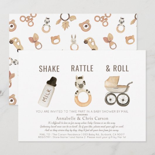 Shake Rattle & Roll Boho Baby shower per mail Kaart (Voorkant / Achterkant)