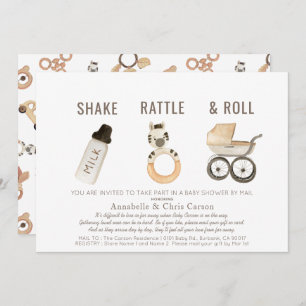 Shake Rattle & Roll Boho Baby shower per mail Kaart