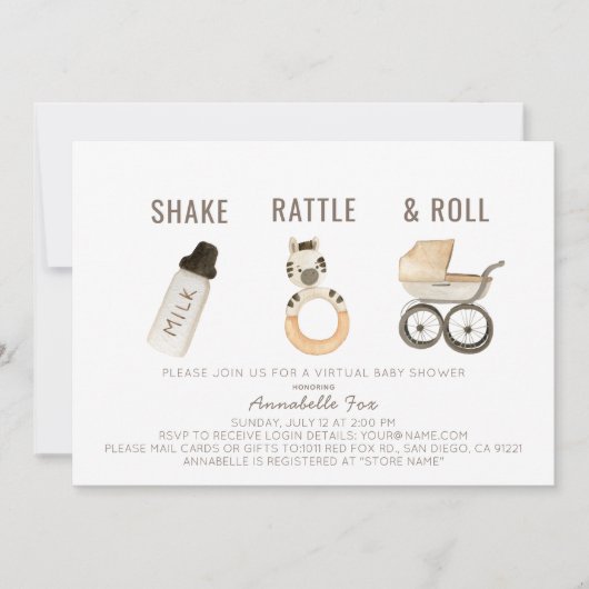 Shake Rattle & Roll Boho Virtual Baby shower Kaart (Voorkant)