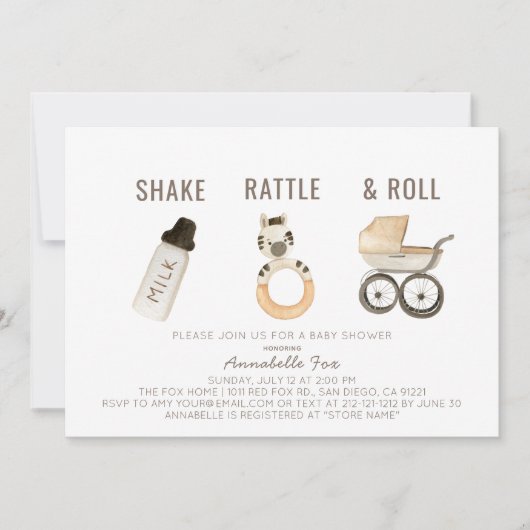Shake Rattle & Roll Boho Waterverf Baby shower Kaart (Voorkant)