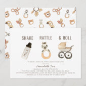 Shake Rattle & Roll Boho Waterverf Baby shower Kaart (Voorkant / Achterkant)