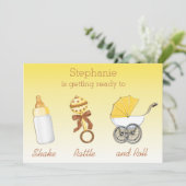 Shake Rattle Roll Neutral Gender Baby shower Kaart (Staand voorkant)