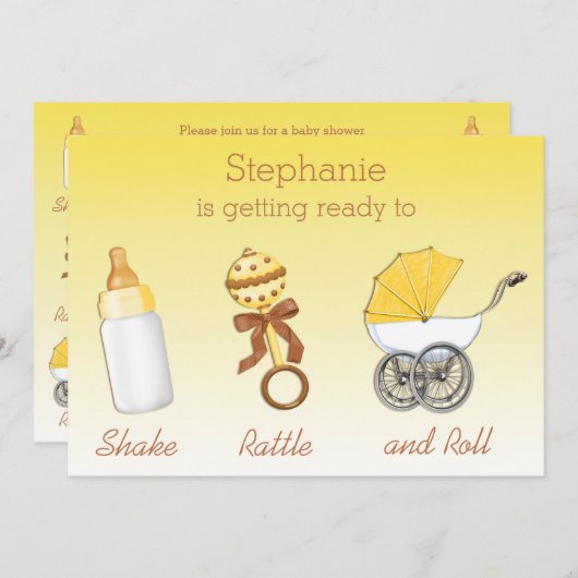 Shake Rattle Roll Neutral Gender Baby shower Kaart (Voorkant / Achterkant)