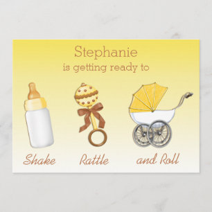 Shake Rattle Roll Neutral Gender Baby shower Kaart