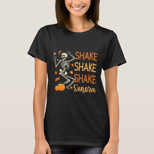 Shake Shake Senora Grappig Skelet Pompoen Ha T-shirt (Voorkant)