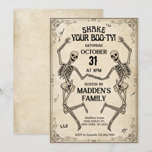 Shake Your Boo-ty  skeletten Halloween Kaart (Voorkant / Achterkant)
