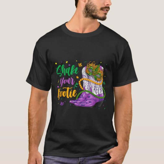 Shake Your Bootie Mardi Gras Cowboy Boot Girl Vrou T-shirt (Voorkant)