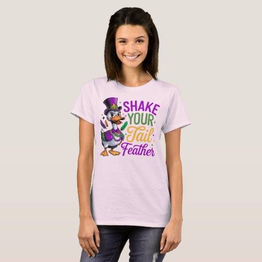 🎭 Shake Your Tail Feather Mardi Gras T-shirt - Fu (Voorkant volledig)