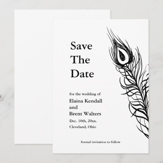 Shake your Tail Feathers Save the Date wit (Voorkant / Achterkant)
