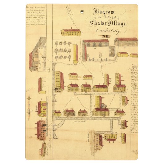 SHAKER VILLAGE MAP, 1849 KLEMBORD (Achterkant)
