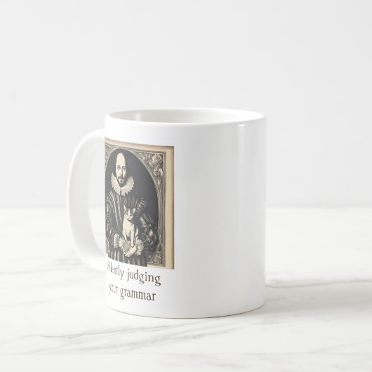 Shakespeare & Cat Silently Judging Grammar Koffiemok (Voorkant links)