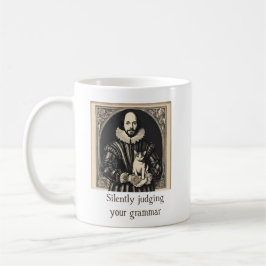 Shakespeare & Cat Silently Judging Grammar Koffiemok