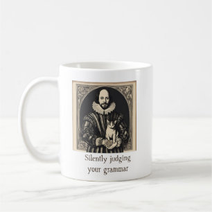 Shakespeare & Cat Silently Judging Grammar Koffiemok