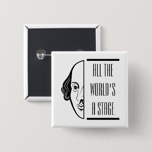 Shakespeare citeert het wereldtoneel vierkante button 5,1 cm (Voorkant /achterkant)