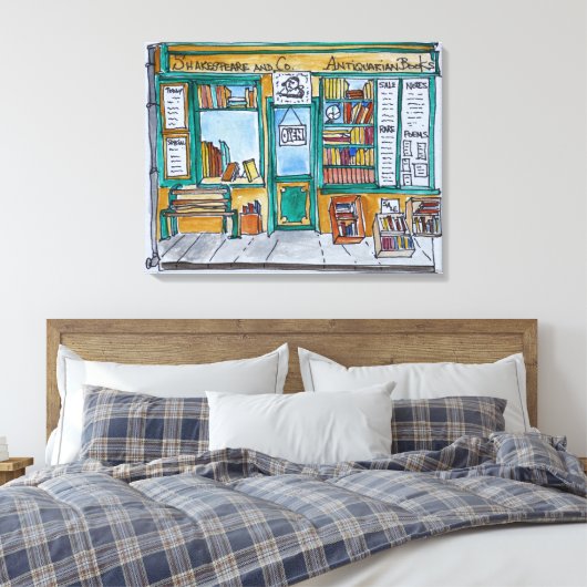 Shakespeare & Co. Bookstore | Seine, Parijs Canvas Afdruk (Insitu (Slaapkamer))