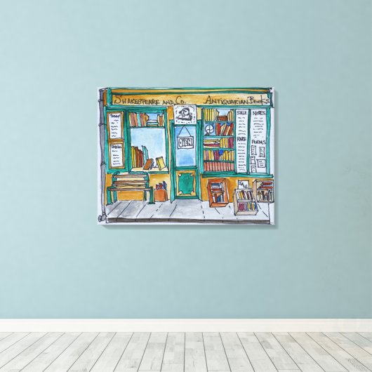 Shakespeare & Co. Bookstore | Seine, Parijs Canvas Afdruk (Insitu (Houten vloer))