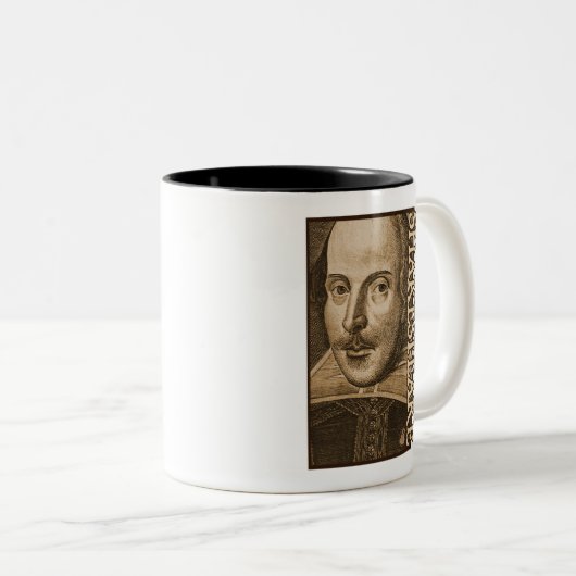 Shakespeare Droeshout Engravings Tweekleurige Koffiemok (Voorkant rechts)