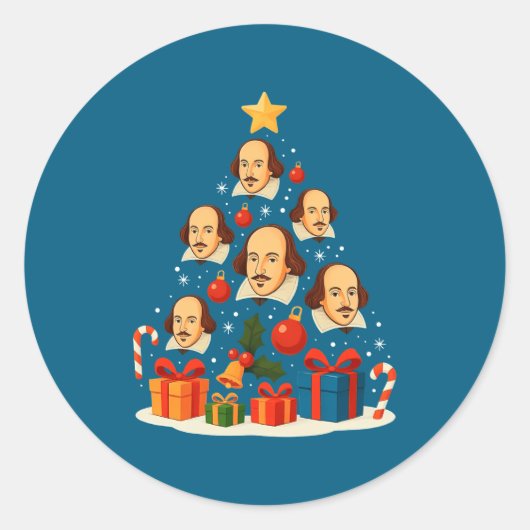 Shakespeare English Literature Christmas Tree Xmas Ronde Sticker (Voorkant)
