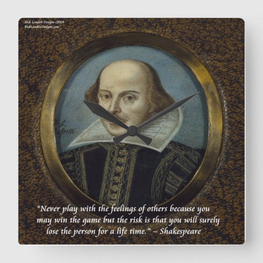 Shakespeare & Famous Feelings Quote Wall Clock Vierkante Klok (Voorkant)