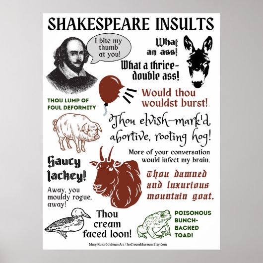Shakespeare Insults Funny English Literature Quote Poster (Voorkant)