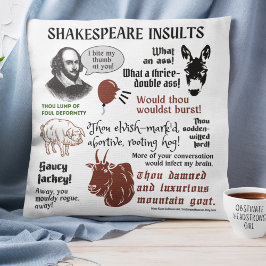 Shakespeare Insults Quotes Boho Funny LIterary Kussen