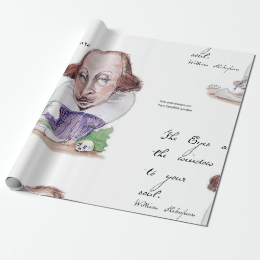 Shakespeare Karikatuur & Storm Citaat Cadeaupapier (Uitgerold)