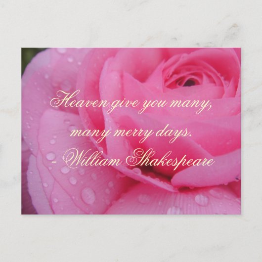 Shakespeare Merry Days Quote, Roze Rose Feestdagenkaart (Voorkant)