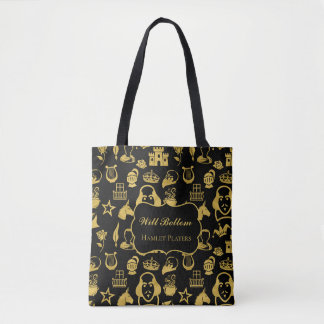 Shakespeare Patroon Goud op Zwarte Boodschappentas Tote Bag
